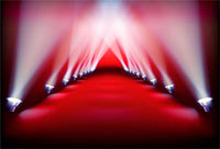 Laeacco Red Stage Tunnel Backdrop 10x8ft Vinyl Splendid Shiny Spotlights Long Red Carpet Photography Background Live Show Performance Banner Singer Portrait Shoot