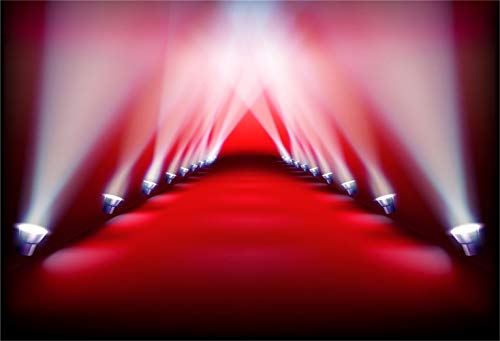 Laeacco Red Stage Tunnel Backdrop 10x8ft Vinyl Splendid Shiny Spotlights Long Red Carpet Photography Background Live Show Performance Banner Singer Portrait Shoot