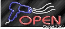 Load image into Gallery viewer, &quot;Open&quot; Neon Sign w/Graphic : 386, Background Material=Black Plexiglass

