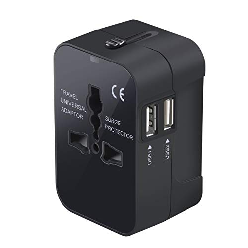 LKY DIGITAL Travel Adapter, Worldwide All in One Universal Power Adapter AC Plug International Wall Charger with Dual USB Charging Ports for US EU UK AUS Europe Cell Phone (Black)