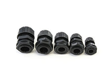 Load image into Gallery viewer, 20 pcs Cable Glands Cord Grip Strain Relief and Firewall Fitting 5 Size Variety Pack - 3.5 to 14 mm Plastic Waterproof Adjustable Lock Nut Cable Connectors Joints with Gaskets
