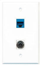 Load image into Gallery viewer, RiteAV - 1 Port 3.5mm 1 Port Cat6 Ethernet Blue Wall Plate - Bracket Included
