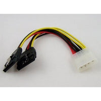 Molex 4-Pin to Dual 15-Pin SATA Power Cable Y Adapter with Metal Latches (6 Inch Length)
