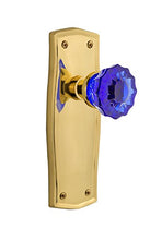 Load image into Gallery viewer, Nostalgic Warehouse 720946 Prairie Plate Passage Crystal Cobalt Glass Door Knob in Polished Brass, 2.75
