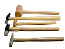 Load image into Gallery viewer, 5 Piece Jewelers Hammer Set, Professional Kit Including 2 Oz Ball Peen, 9 Oz Goldsmith, 2 Oz Brass, Rivet, and 3 Oz Wooden Mallet
