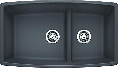 Blanco, Cinder 441474 Performa Silgranit 60/40 Double Bowl Undermount Kitchen Sink With Low Divide