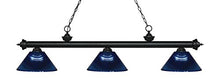 Load image into Gallery viewer, Z-Lite 200-3MB-ARDB Riviera - 3 Light Island/Billiard in Billiard Style - 14.25 Inches Wide by 14.25 Inches High, Finish Color: Matte Black, Glass Color: Dark Blue
