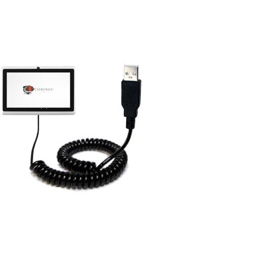Gomadic Coiled Power Hot Sync USB Cable for The Chromo Inc 7 Inch Android Tablet with Both Data and Charge Features - Uses TipExchange Technology