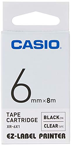 Casio EZ Label Printer XR-6X1, self-Adhesive Scroll, 6 mm x 8m, Black on Transparent
