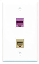 Load image into Gallery viewer, RiteAV - 1 Port Phone Beige 1 Port Cat6 Ethernet Purple Wall Plate - Bracket Included
