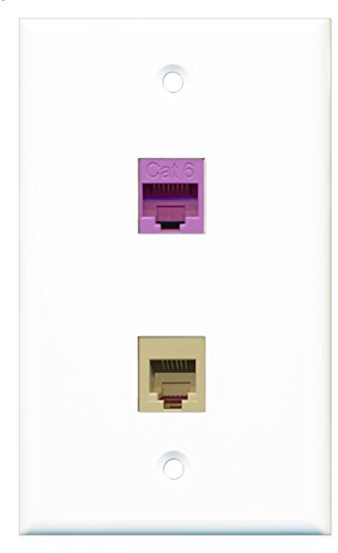 RiteAV - 1 Port Phone Beige 1 Port Cat6 Ethernet Purple Wall Plate - Bracket Included