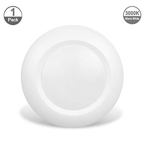 JULLISON 6 Inch LED Low Profile Recessed & Surface Mount Disk Light, Round, 15W, 900 Lumens, 3000K Warm White, CRI80, Driverless Design, Dimmable, ENERGY STAR, cETLus Listed, White(1 Pack) ...