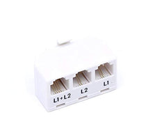 Load image into Gallery viewer, Telephone Splitter 2 Line Adapter - 3-Way Splitter (Line 1, Line 2, and Twin Line) - Dual Line Separator - 4 Conductor Connector (2 Phone Lines) - White, 2 Pack
