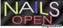 Load image into Gallery viewer, &quot;Nails Open&quot; Neon Sign : 348, Background Material=Black Plexiglass
