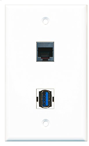 RiteAV - 1 Port RJ45 Shielded 1 Port USB 3 A-A Wall Plate - Bracket Included