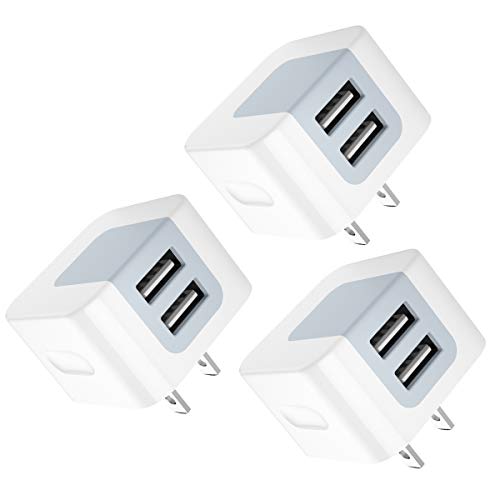 USB Wall Charger, USB Plug, 3-Pack 2.4A Dodoli Dual Port 12W Wall Charger Block Adapter Charging Cube Box Compatible iPhone Xs/XS Max/XR/X/8/8 Plus/7/6S/ 6S Plus, Samsung Galaxy, HTC, Moto