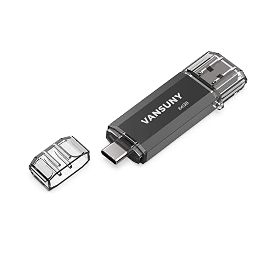 Vansuny 64GB Type C Flash Drive 2 in 1 OTG USB 3.0 + USB C Memory Stick with Keychain Dual Type C USB Thumb Drive Photo Stick Jump Drive for Android Smartphones, Computers, MacBook, Tablets, PC