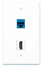 Load image into Gallery viewer, RiteAV - 1 Port HDMI 1 Port Cat6 Ethernet Blue Wall Plate - Bracket Included
