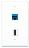 RiteAV - 1 Port HDMI 1 Port Cat6 Ethernet Blue Wall Plate - Bracket Included