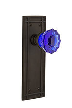 Load image into Gallery viewer, Nostalgic Warehouse 720764 Mission Plate Passage Crystal Cobalt Glass Door Knob in Oil-Rubbed Bronze, 2.375
