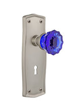 Load image into Gallery viewer, Nostalgic Warehouse 725849 Prairie Plate with Keyhole Privacy Crystal Cobalt Glass Door Knob in Satin Nickel, 2.75
