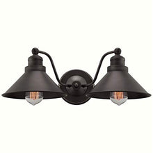 Load image into Gallery viewer, Kira Home Welton 19&quot; 2-Light Modern Farmhouse Bathroom Light, Vintage Wall Sconce Barn Light, Hand-Painted Gold Trim + Brushed Dark Industrial Bronze Finish
