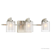 Load image into Gallery viewer, Luxury Modern Bathroom Vanity Light, Medium Size: 6&quot;H x 21&quot;W, with Posh Style Elements, Brushed Nickel Finish and Sand Blasted Inner, Clear Outer Glass, G9 LED Technology, UQL2403 by Urban Ambiance
