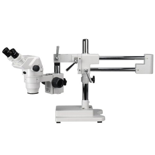 AmScope ZM-4BV3 Professional Binocular Stereo Zoom Microscope, EW10x and EW20x Eyepieces, 2X-180X Magnification, 0.67X-4.5X Zoom Objective, Ambient Lighting, Double-Arm Boom Stand, Includes 0.3x and 2