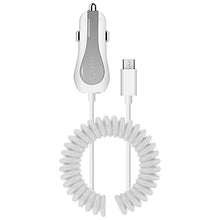 Load image into Gallery viewer, Cellet PMICROMS21 Fast Charging 2.4Amp Output Dual USB Car Charger 4ft Long Micro USB Cable Compatible with LG Risio 3 K20 Harmony Grace K20 V K20 Plus K30, K4 Optimus Zone 3, Rebel, K8 (2018), White
