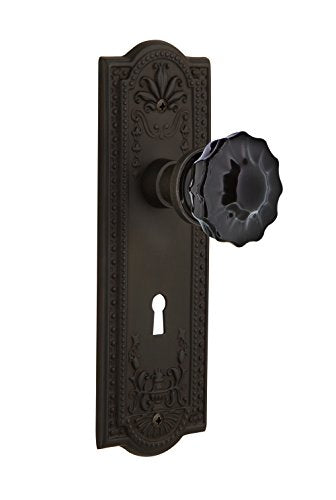 Nostalgic Warehouse 727482 Meadows Plate Interior Mortise Crystal Black Glass Door Knob in Oil-Rubbed Bronze, 2.25 with Keyhole