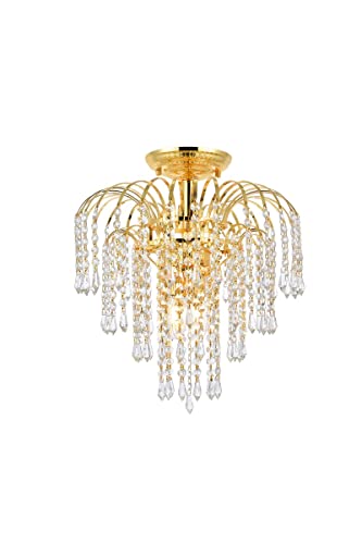 Elegant Lighting 6801F16G/RC Royal Cut Clear Crystal Falls 4-Light, Single-Tier Flush Mount Crystal Chandelier, Finished in Gold with Clear Crystals