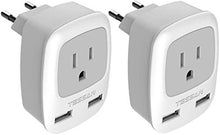 Load image into Gallery viewer, European Travel Plug Adapter 2 Pack, TESSAN International Power Outlet Adaptor with 2 USB, Type C Charger from USA to Most of Europe EU Spain Iceland Germany France Italy Israel
