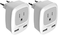 European Travel Plug Adapter 2 Pack, TESSAN International Power Outlet Adaptor with 2 USB, Type C Charger from USA to Most of Europe EU Spain Iceland Germany France Italy Israel