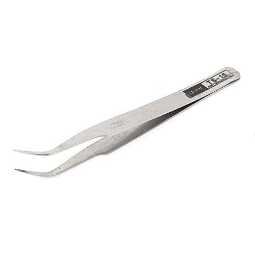 uxcell 4.5-inch Long Bended Nose Pointed Stainless Steel Curved Tweezer