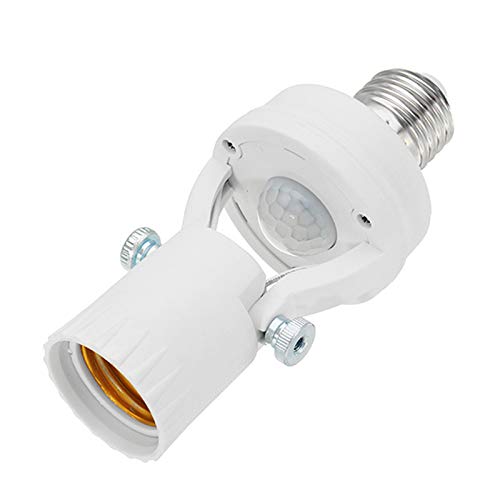 PIR Motion Sensor Light Socket - 180 Degree Rotatable E26/27 Smart Screw Bulb Holder Adapter, Adjustable Auto On/Off Night Light Control Lamp for Garage, Basement, Porch, Laundry Room,Closet