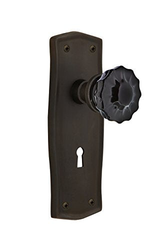 Nostalgic Warehouse 727433 Prairie Plate with Keyhole Privacy Crystal Black Glass Door Knob in Oil-Rubbed Bronze, 2.375