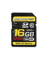 Digital Speed 16GB 1200X Professional High Speed Mach III 160MB/s Error Free (SDHC) HD Memory Card Class 10