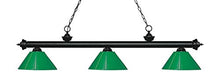 Load image into Gallery viewer, Z-Lite 200-3MB-PGR Riviera - 3 Light Island/Billiard in Billiard Style - 14.25 Inches Wide by 14.25 Inches High, Finish Color: Matte Black, Shade Color: Green
