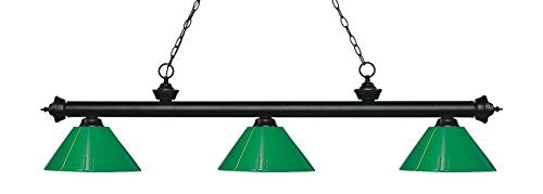 Z-Lite 200-3MB-PGR Riviera - 3 Light Island/Billiard in Billiard Style - 14.25 Inches Wide by 14.25 Inches High, Finish Color: Matte Black, Shade Color: Green