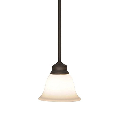 Single Hanging Transitional Mini-Pendant Light in Bronze and Opal White Glass Shade
