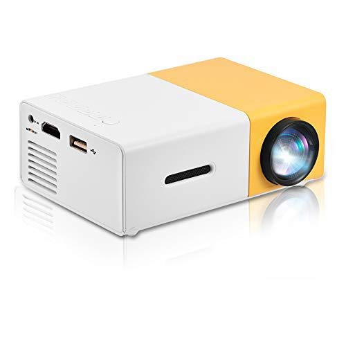 Mini LED Projector , Mini Private Home Theater Portable LED Projector Support 1080P HD HDMI Multimedia Player Clear Stereo Sound ,HDMI Input ,Need Data Cable Connection White Yellow