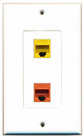 RiteAV - 1 Port Cat6 Ethernet Orange 1 Port Cat6 Ethernet Yellow Decorative Wall Plate - Bracket Included