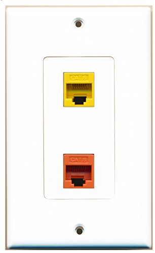 RiteAV - 1 Port Cat6 Ethernet Orange 1 Port Cat6 Ethernet Yellow Decorative Wall Plate - Bracket Included