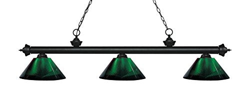 Z-Lite 200-3MB-ARG Riviera - 3 Light Island/Billiard in Billiard Style - 14.25 Inches Wide by 14.25 Inches High, Finish Color: Matte Black, Glass Color: Green