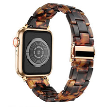 Load image into Gallery viewer, Wongeto Compatible Apple Watch Band Women Men- Fashion Resin iWatch Band Bracelet with Copper Stainless Steel Buckle for Apple Watch SE,Series 7/ 6/ SE/5/4/3/2/1 (Rose Gold+Tortoise, 38mm/40mm/41mm)
