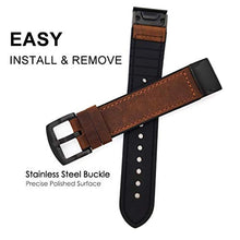 Load image into Gallery viewer, YOOSIDE for Fenix 5/Fenix 6 Watch Band, 22mm QuickFit Genuine Leather Silicone Hybrid Wristband Strap for Garmin Fenix 5/5 Plus,Approach S62/S60,Forerunner 935/945,Fit Wrist 6.69&quot;-8.66&quot; (Brown)
