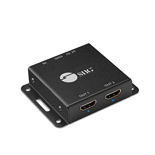 SIIG 1x2 Port HDMI 2.0 Splitter 4K 60Hz HDR Compact USB Powered Auto Scaling HDMI Splitter - HDMI 2.0a HDCP 2.2, 18Gbps, YUV 4:4:4, 3D, EDID, Dolby Digital - 1 in 2 Out (CE-H23K11-S1)