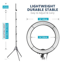 Load image into Gallery viewer, Neewer LED Ring Light 18-inch Outer Diameter 55W 5500K with Top/Bottom Dual Hot Shoe, Mirror, Smartphone Holder, Light Stand, Soft Tube, Color Filter for Makeup Portrait Video Shooting(US Plug)
