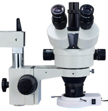 Load image into Gallery viewer, OMAX 3.5X-90X Zoom Trinocular Dual-Bar Boom Stand Stereo Microscope with 144 LED Ring Light
