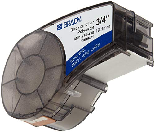 Brady Authentic (M21-750-430) Clear Harsh Environment Polyester Label for Laboratory, Asset Tracking and Datacom Labeling, Black on Clear material - Designed for BMP21-PLUS and BMP21-LAB Label Printer